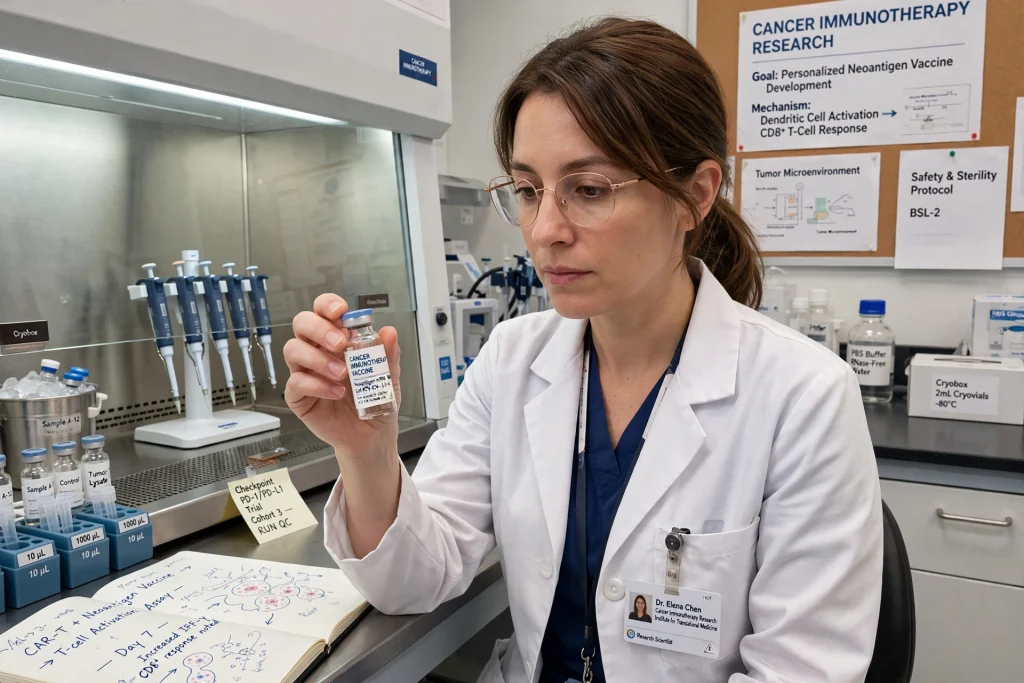 Laboratory researcher preparing a personalised cancer vaccine sample