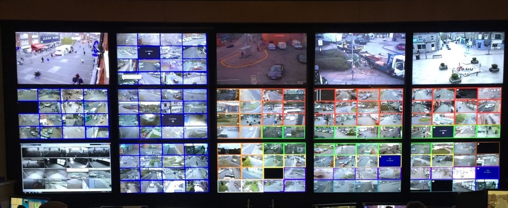 Digital Privacy Enters a New Era of Rights and Duties A CCTV control room with a wall of surveillance monitors